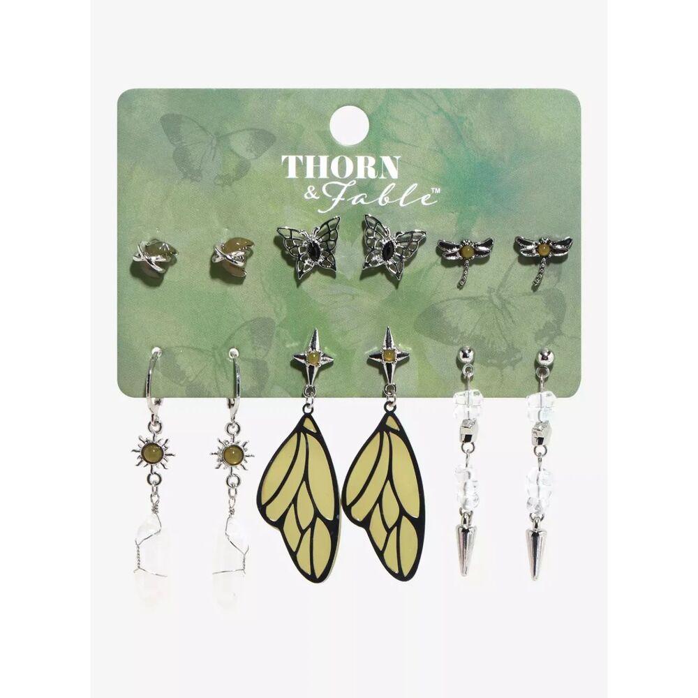 Thorn & Fable Green Butterfly Earring Set